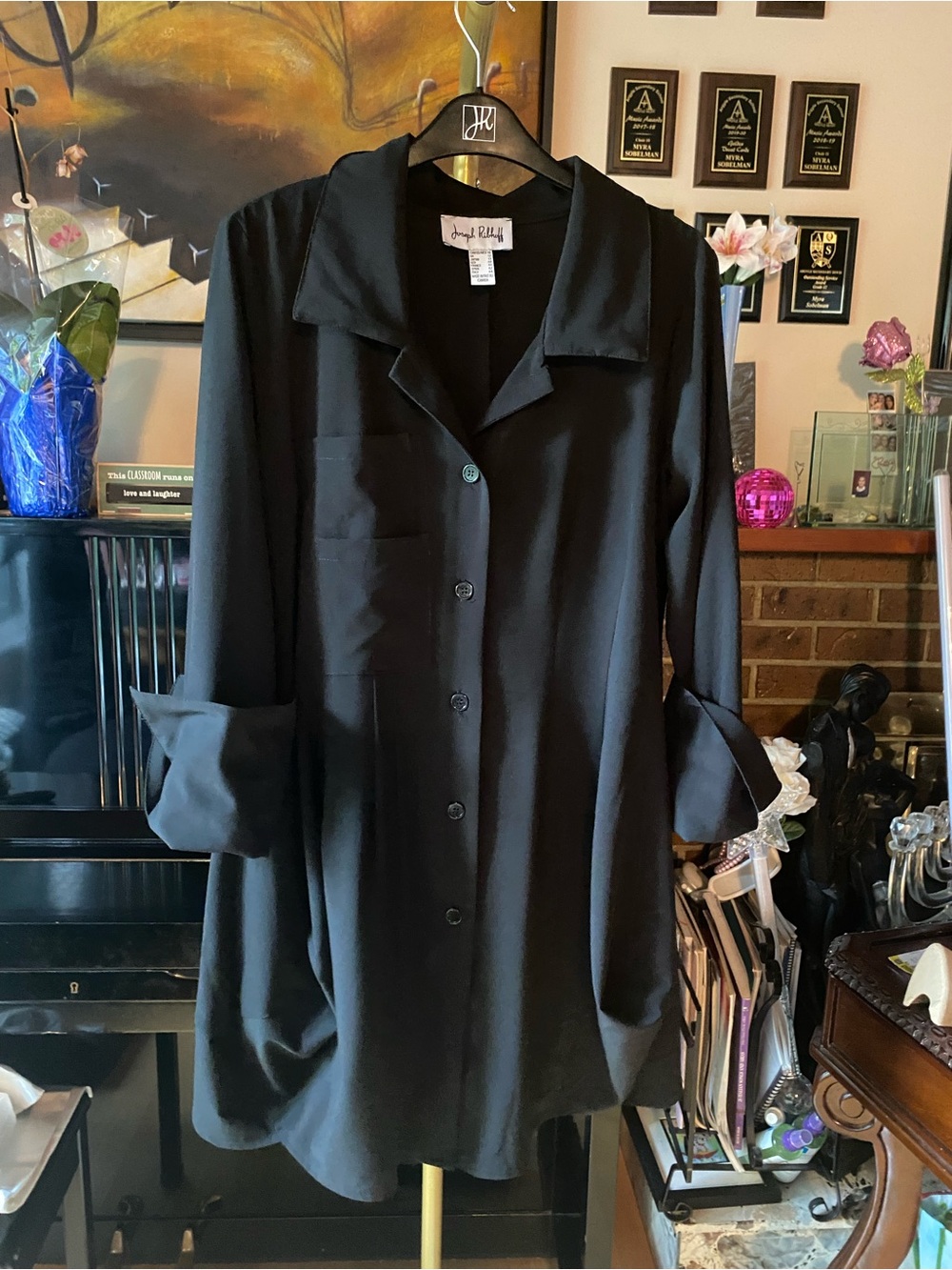 Joseph Ribkoff Black Button-Front Tunic Shirt / Mini Dress